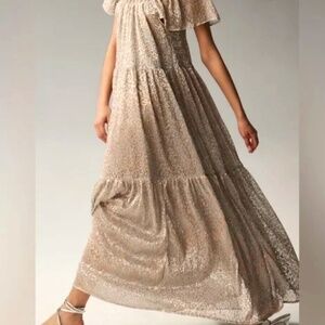 NWOT Anthropologie Silver & Gold Mock Neck Maxi Dress, Medium